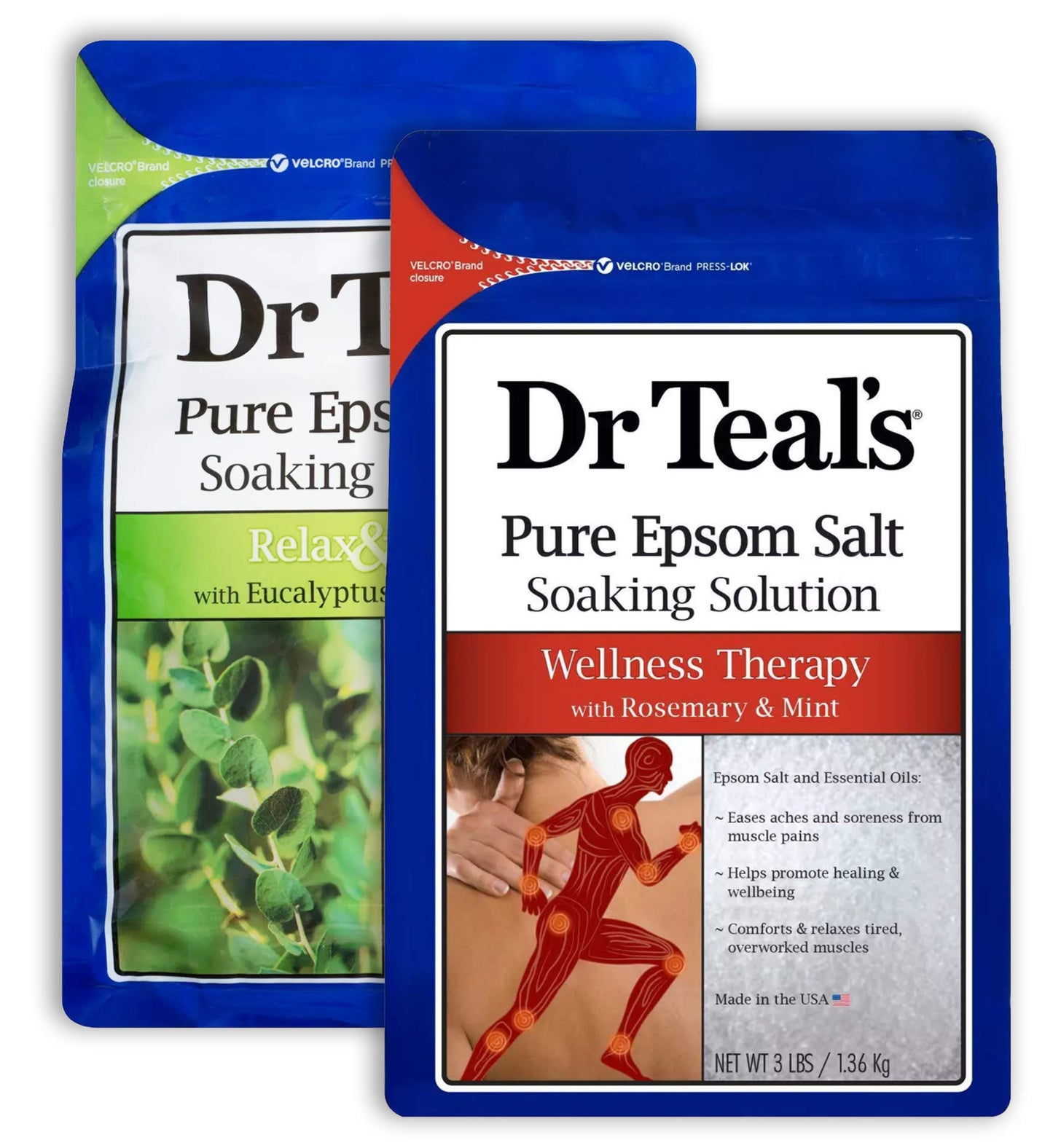 Dr. Teal's Salt Bath Soak Variety Gift Set (2 Pack, 3lbs Ea.) - Relax & Relief Eucalyptus & Spearmint, & Wellness Therapy Rosemary & Mint - Blended Beauty and Personal Care Dr Teal's