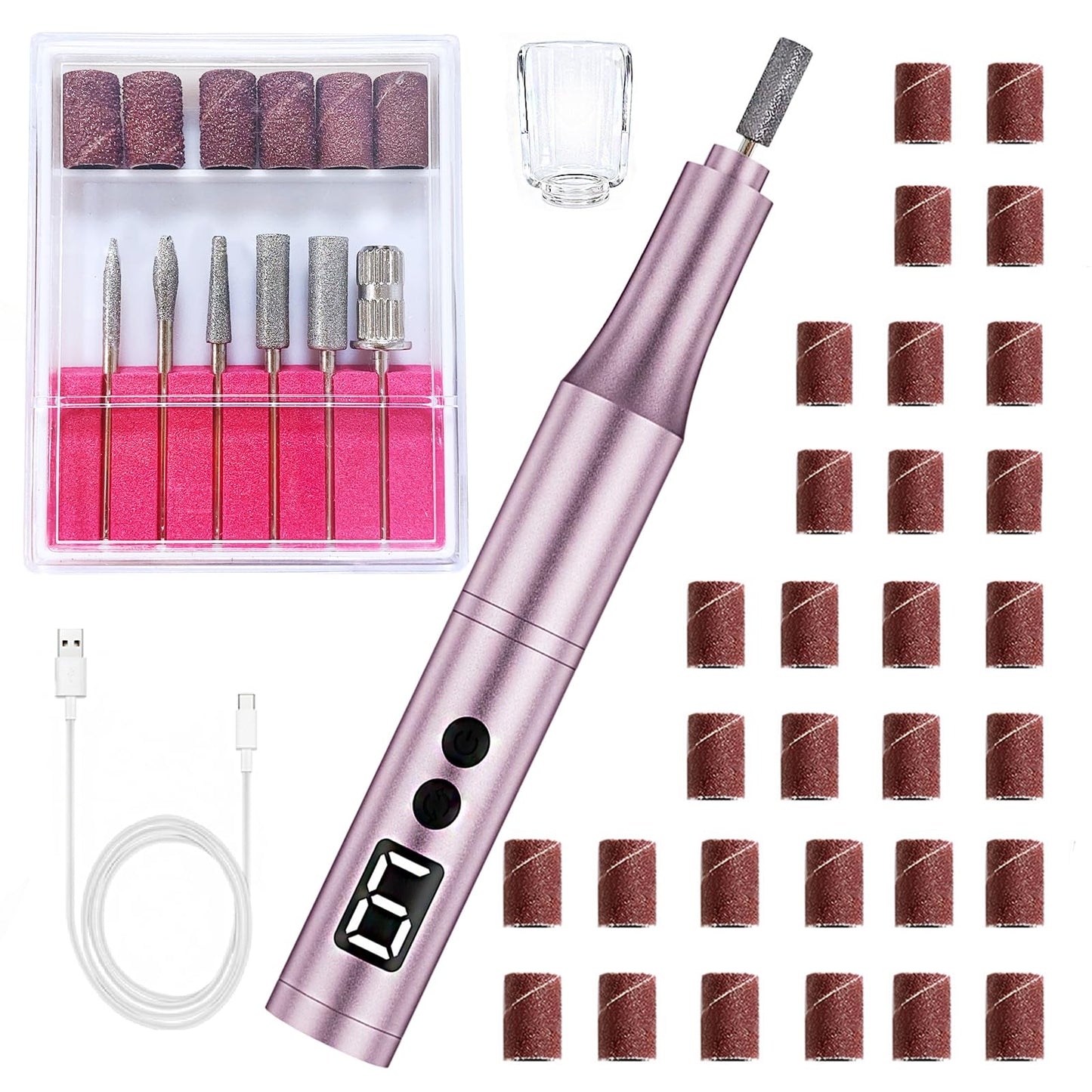Professional Cordless Nail Drill Kit for Gel & Acrylic Nails, Electric Nail File with 5 Metal Bits, 30 Sanding Bands & Dust Cover - Manicure Pedicure Beauty and Personal Care CBVCBV