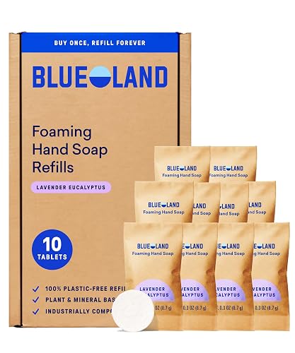 BLUELAND Foaming Hand Soap Refill Tablets, 10-Pack, Lavender Eucalyptus Scent, Eco Friendly Cleaning Products, 10 x 9 Fl oz Beauty & Personal Care BLUELAND