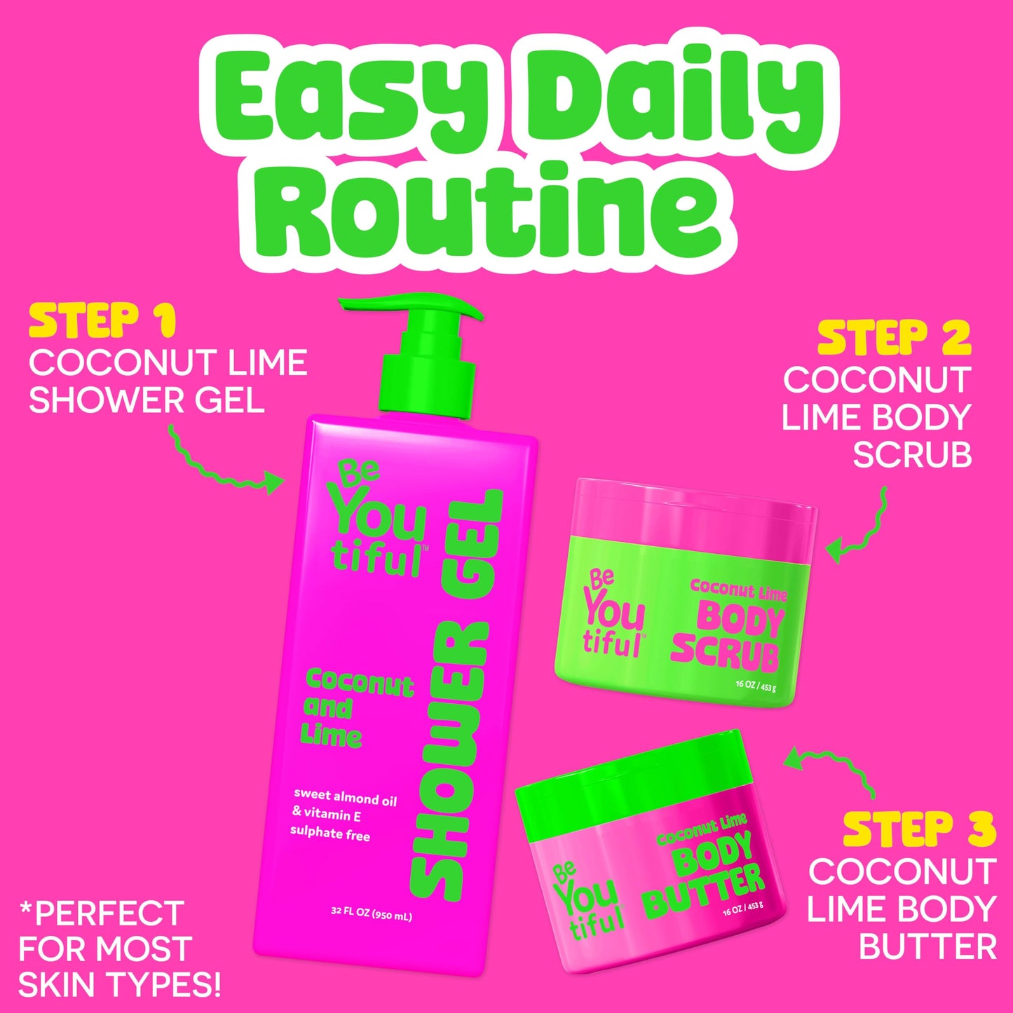 BeYoutiful Coconut Lime Body Wash Soap for Teens and KIds, Moisturizing Natural Ingredients for Sensitive Skin, Hydrating Shower Gel, Cruelty Free Beauty & Personal Care BeYoutiful