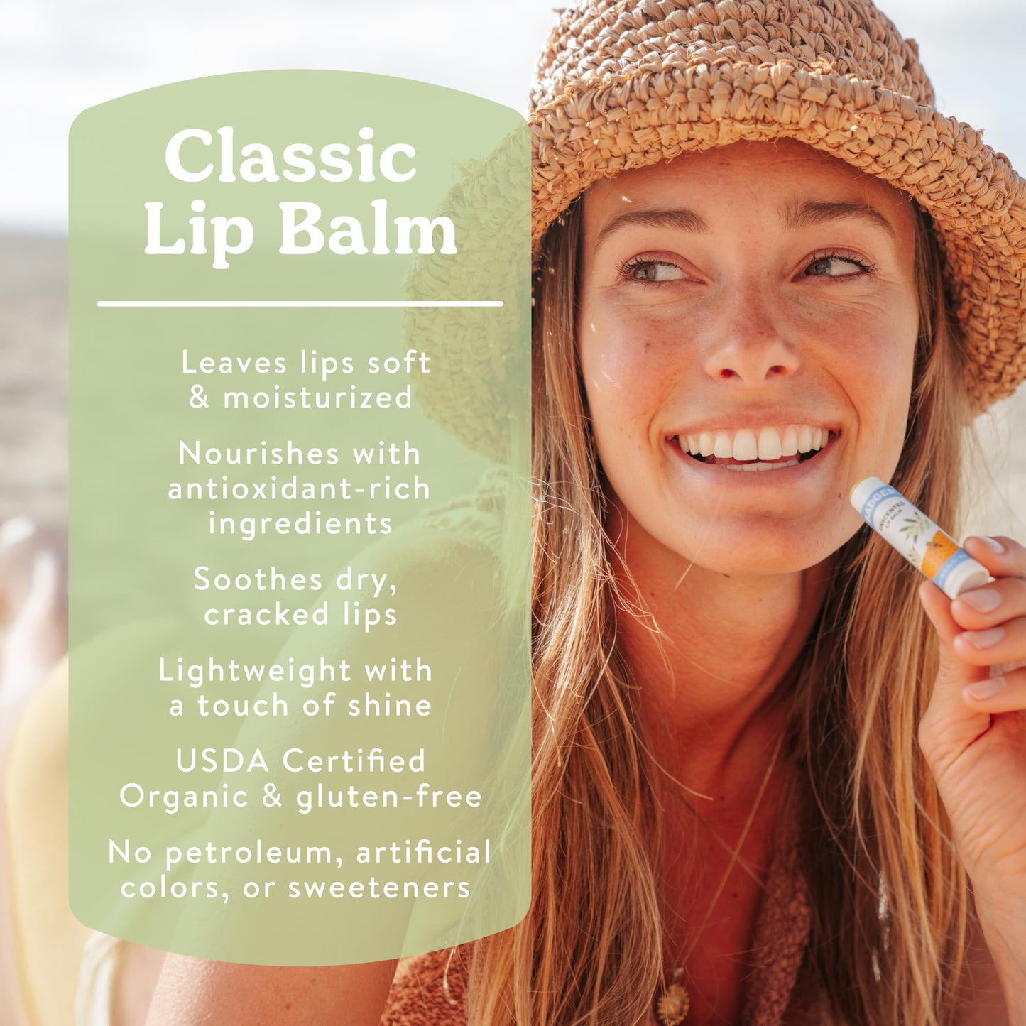 Badger Tea Tree Classic Lip Balm, 100% Organic Lip Balm, Moisturizing Herbal Lip Care w/Light Silky Texture, Soothing & Refreshing Lip Care Beauty and Personal Care Badger