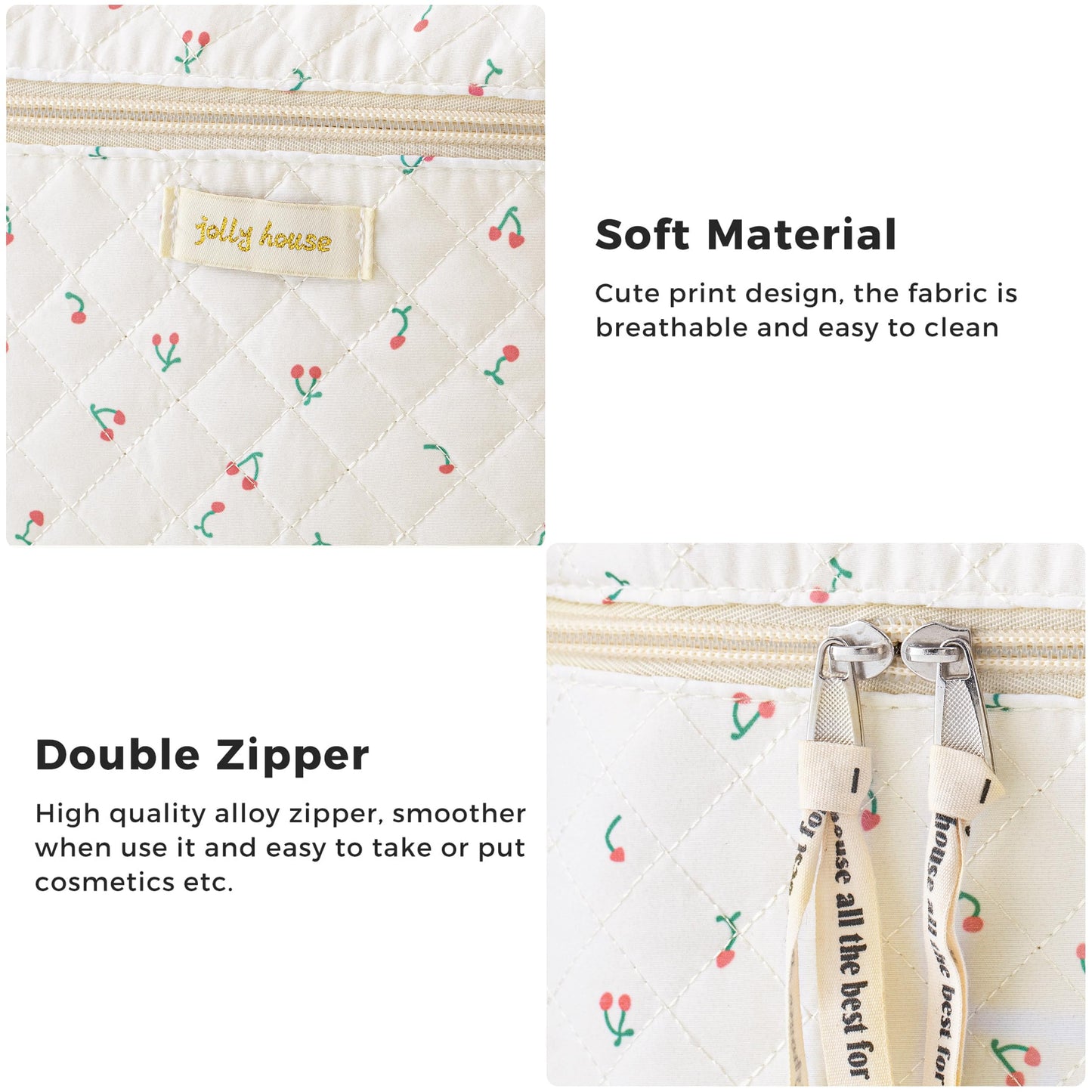 HBselect 2Pcs Quilted Makeup Bag Cute Makeup Bag Organizer Travel Cosmetic Bag Aesthetic Coquette Cotton Floral Make up Bag Toiletry Bags for Women Beauty and Personal Care HBselect
