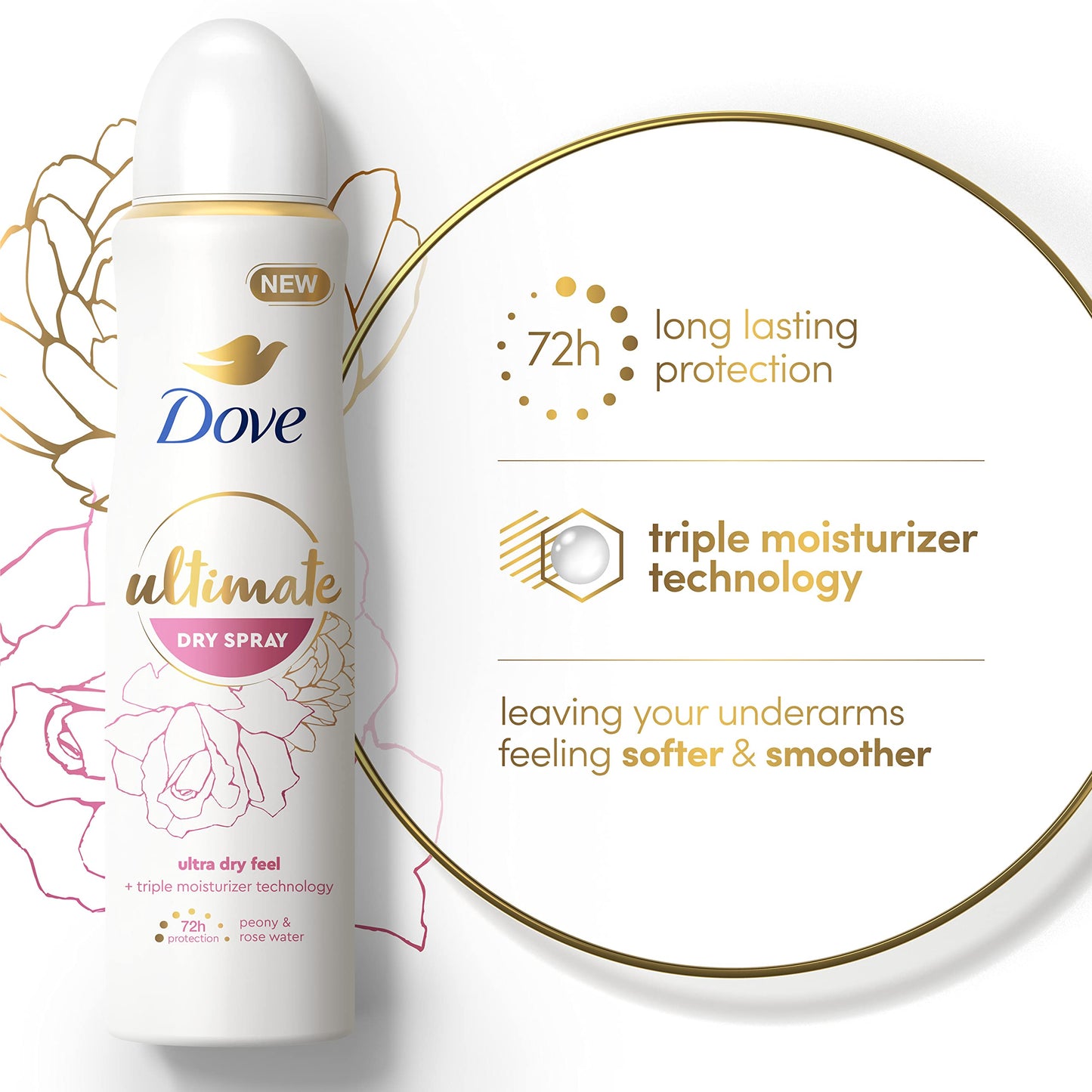 Dove Ultimate Dry Spray Antiperspirant Peony And Rose Water 2 Count For 72-Hour Sweat And Odor Protection With Triple Moisturizer Technology 3.8oz Beauty and Personal Care Dove