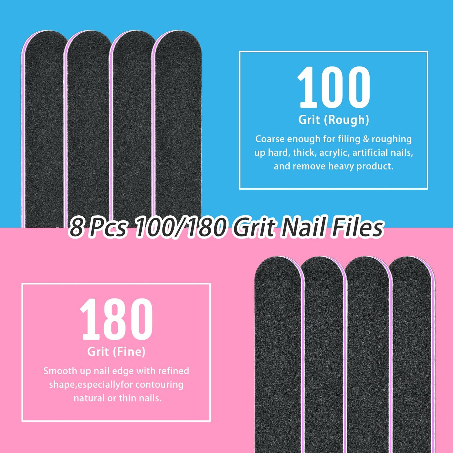 TsMADDTs Nails File 20 PCS Double Sided Emery Board for Natural Acrylic Nails 100 120 180 240 320 800 Grits, Professional Manicure Pedicure Tools Beauty & Personal Care TsMADDTs