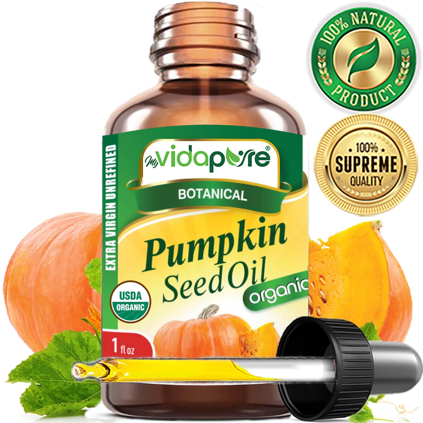 MYVIDAPURE Organic PUMPKIN SEED OIL Certified Organic WILD GROWTH RAW Pure EXTRA VIRGIN UNREFINED for Skin, Face, Body, Hair and Lip Care (1 Fl Oz) Beauty & Personal Care MYVIDAPURE