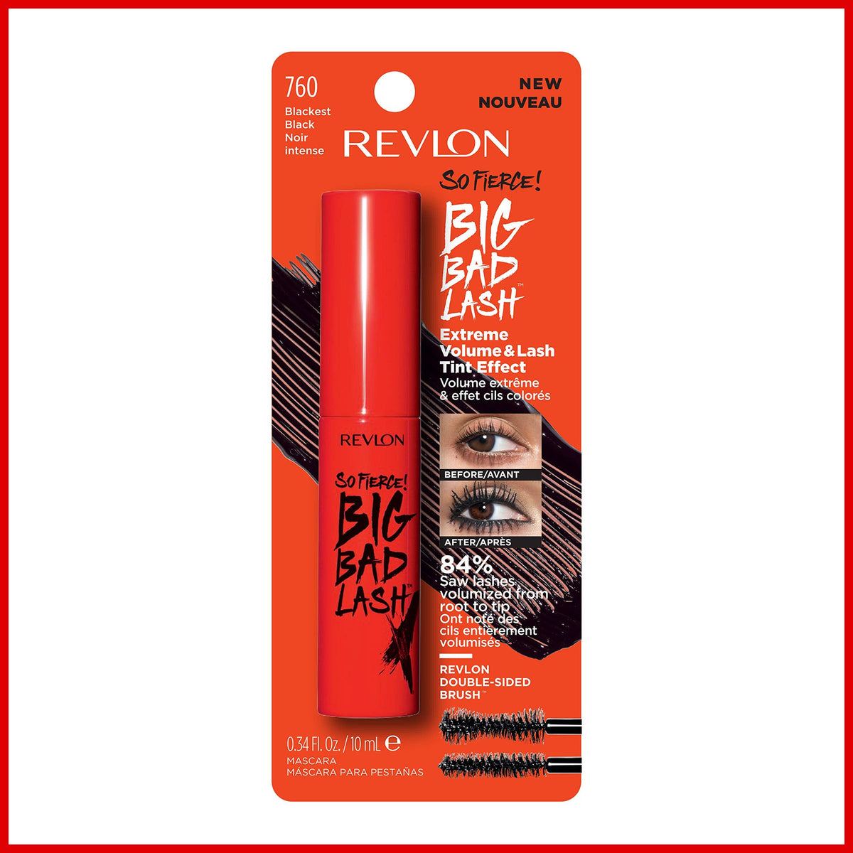Revlon Mascara, So Fierce Big Bad Lash Eye Makeup, Volumizing, Stocking Stuffer for Her, Lasts up to 24 Hours, 760 Blackest Black, 0.34 fl oz Beauty & Personal Care REVLON