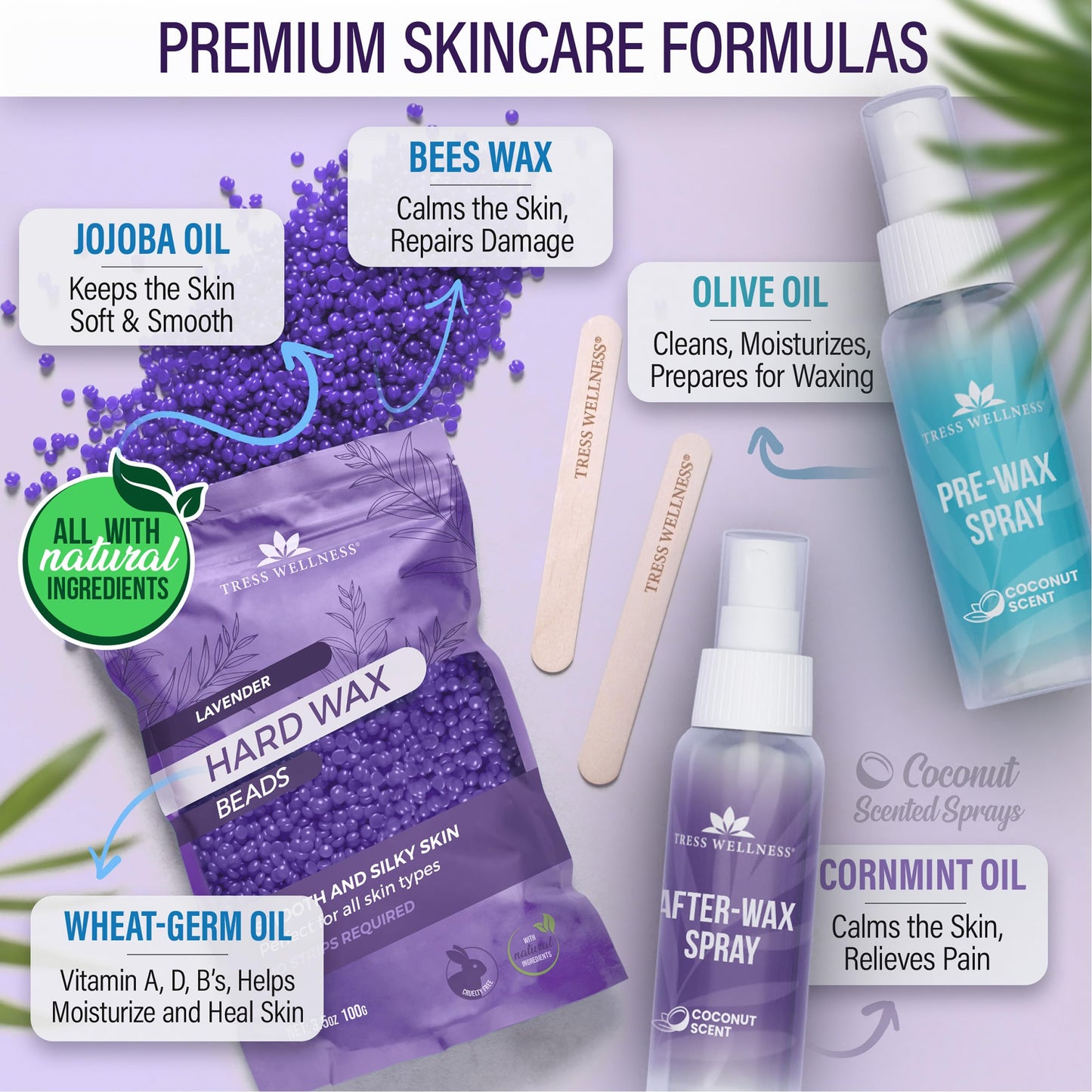 Tress Wellness Award Winning Waxing Kit for Sensitive Skin, Safe for Face & Skin, Easy to Use, At-Home Kit for Face, Bikini, Brazilian & Full Body Beauty and Personal Care Tress Wellness
