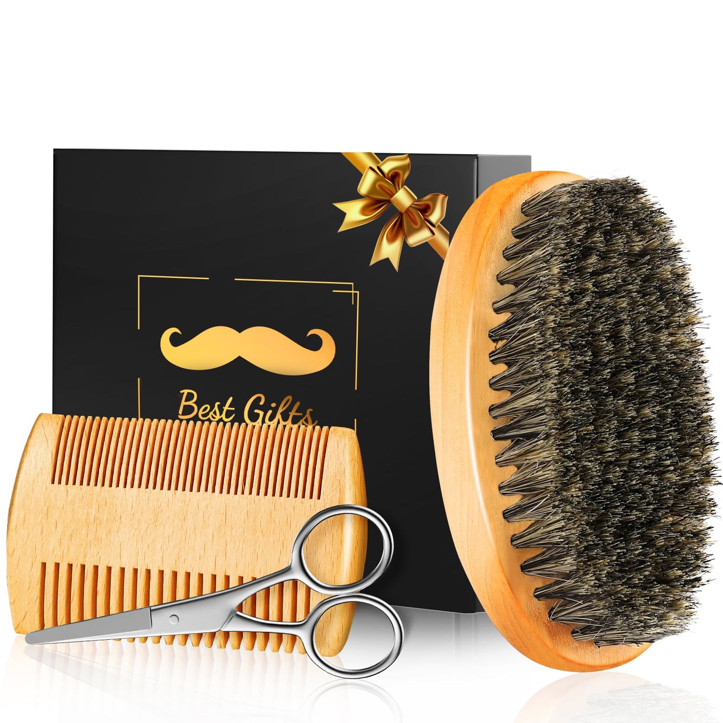 Stocking Stuffers for Men: Beard Brush & Comb Set, Mens Gifts Beard Care Kit, Natural Boar Bristle Brush Pear Wood Comb, Great for Travel Facial Hair Beauty and Personal Care Futricy