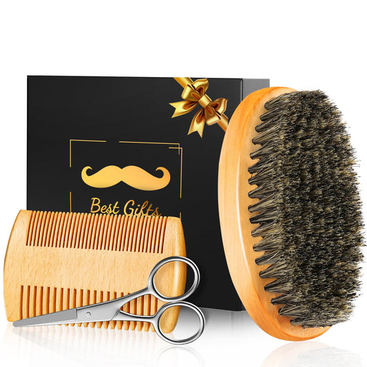 Stocking Stuffers for Men: Beard Brush & Comb Set, Mens Gifts Beard Care Kit, Natural Boar Bristle Brush Pear Wood Comb, Great for Travel Facial Hair Beauty and Personal Care Futricy