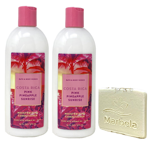 Bath & Body Works Costa Rica Pink Pineapple Sunrise 2 Pack Moisturizing Conditioner Bundle with a Natural Oats Sample Soap Beauty & Personal Care Bath & Body Works