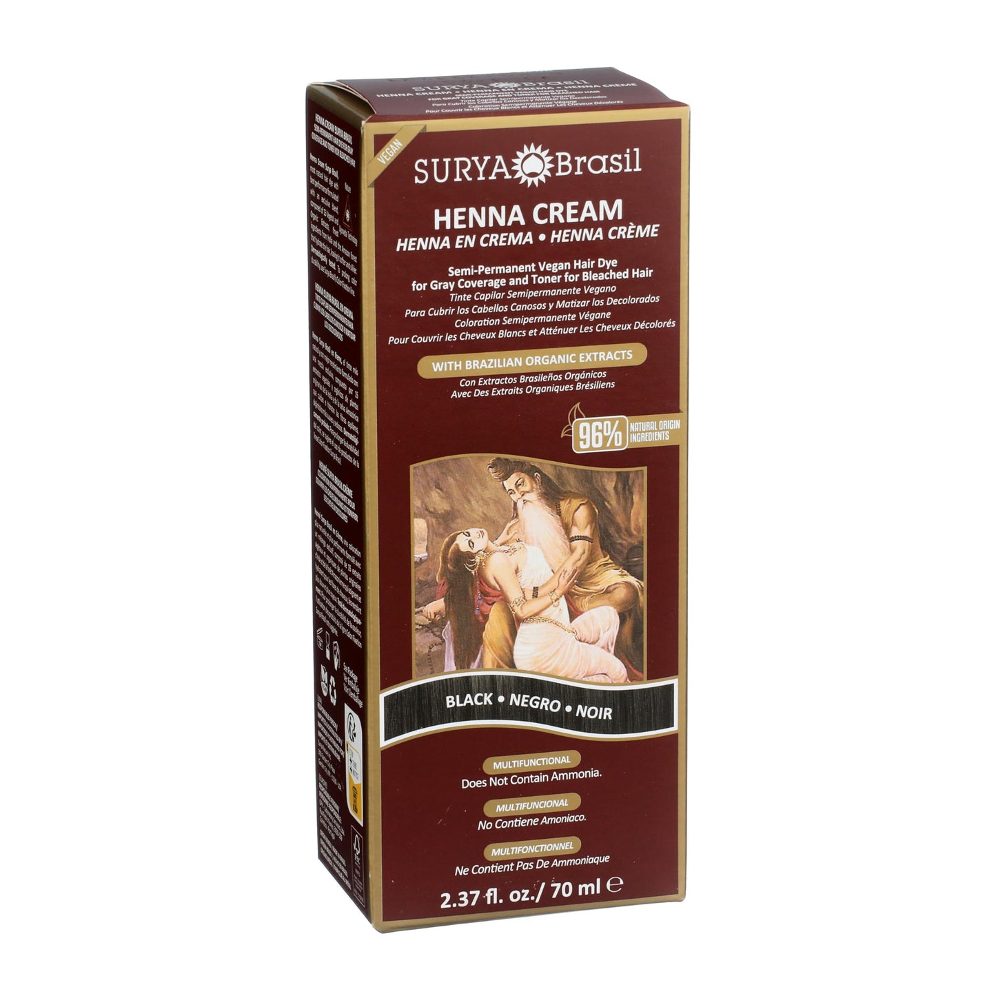Surya Brasil Henna Cream Black - 96% Natural Ingredients, Vegan, Cruelty-Free, Eco-Friendly, Semi-Permanent Hair Color, Deep Hydration & Shine, 2.37 Beauty & Personal Care Surya Brasil