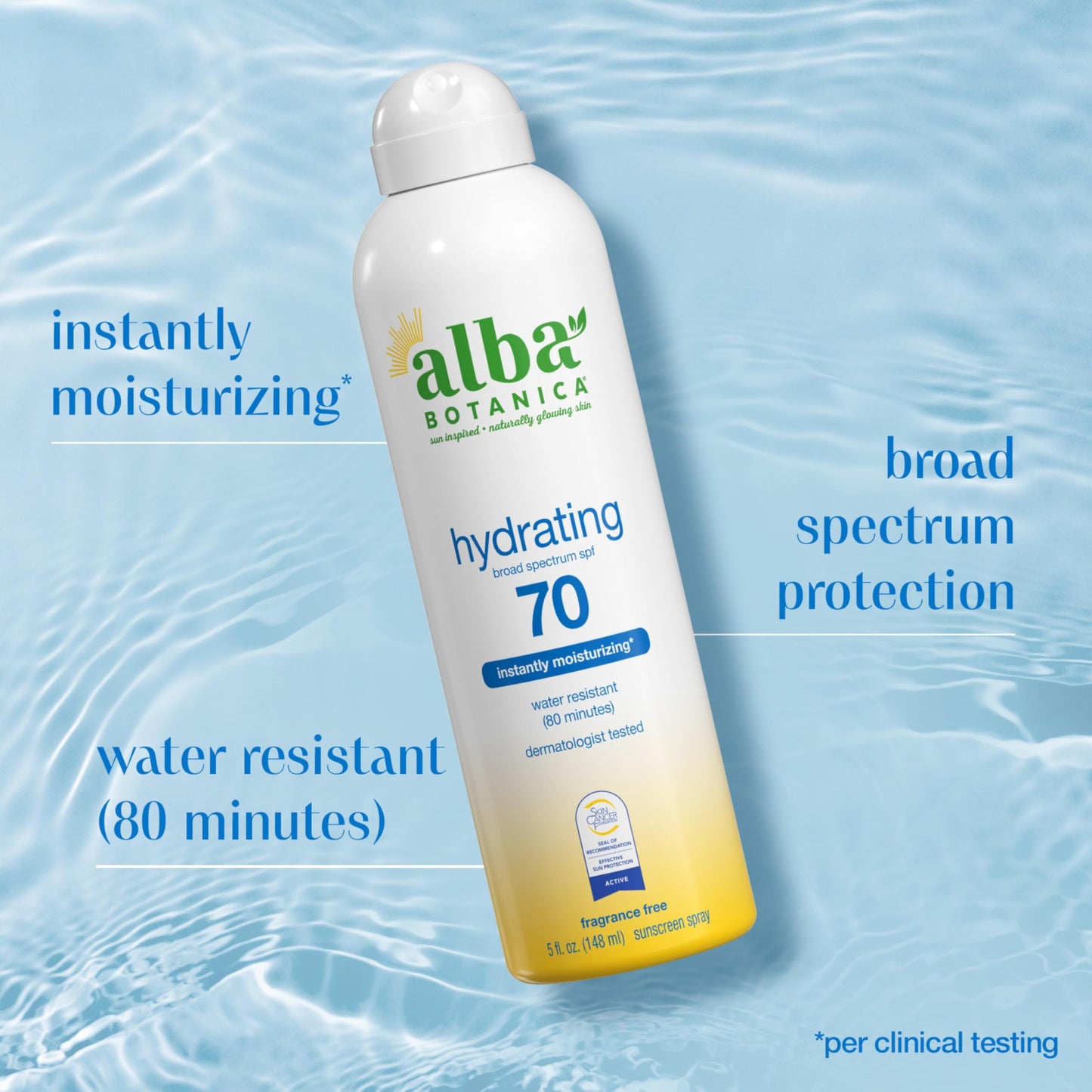 Alba Botanica Hydrating Sunscreen Spray for Face and Body, Broad Spectrum SPF 70 Sunscreen, Water Resistant, 5 Fl. Oz. Bottle Beauty & Personal Care Alba Botanica