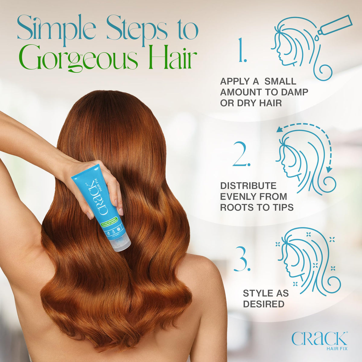 Crack HAIR FIX Styling Treatment - Multi-Tasking, Anti-Frizz, Leave-In Styling Cream with Protection from Humidity, Chlorine, Heat Treatments & Sun, 3 Beauty & Personal Care Crack