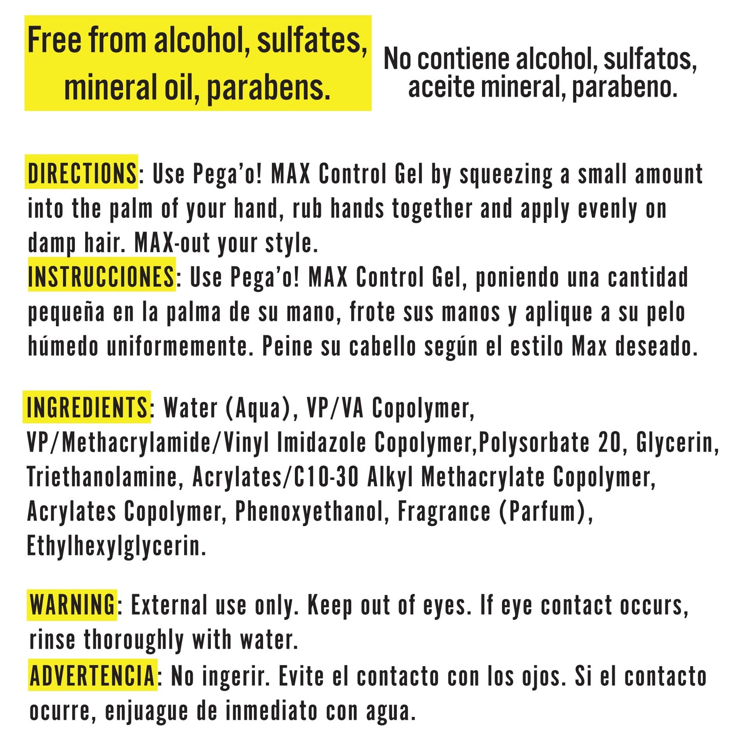 PEGA'O! Max Control - Gel For Radical Creations, Level 2 Holding Power, Free From Alcohol, Sulfates, Mineral Oil, Parabens, Delivers a Hold For Hair Beauty & Personal Care PEGA'O!