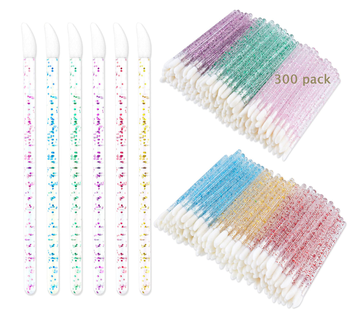 300PCS Glitter Crystal Lip Brush, Disposable Crystal Lip Brushes Tool Kits Lip Gloss Applicators Make Up Brush Lipstick Gloss Wands Makeup Applicators Beauty & Personal Care Mooerca