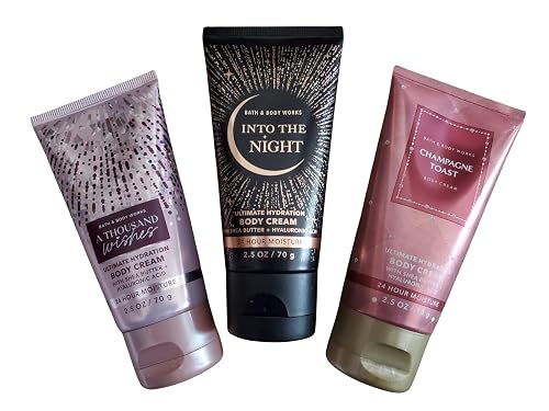 Bath & Body Works Travel Size Ultimate Hydration Body Creams: Thousand Wishes, Into the Night, Champagne Toast 2.5 Ounces Set of 3 Beauty & Personal Care Bath & Body Works