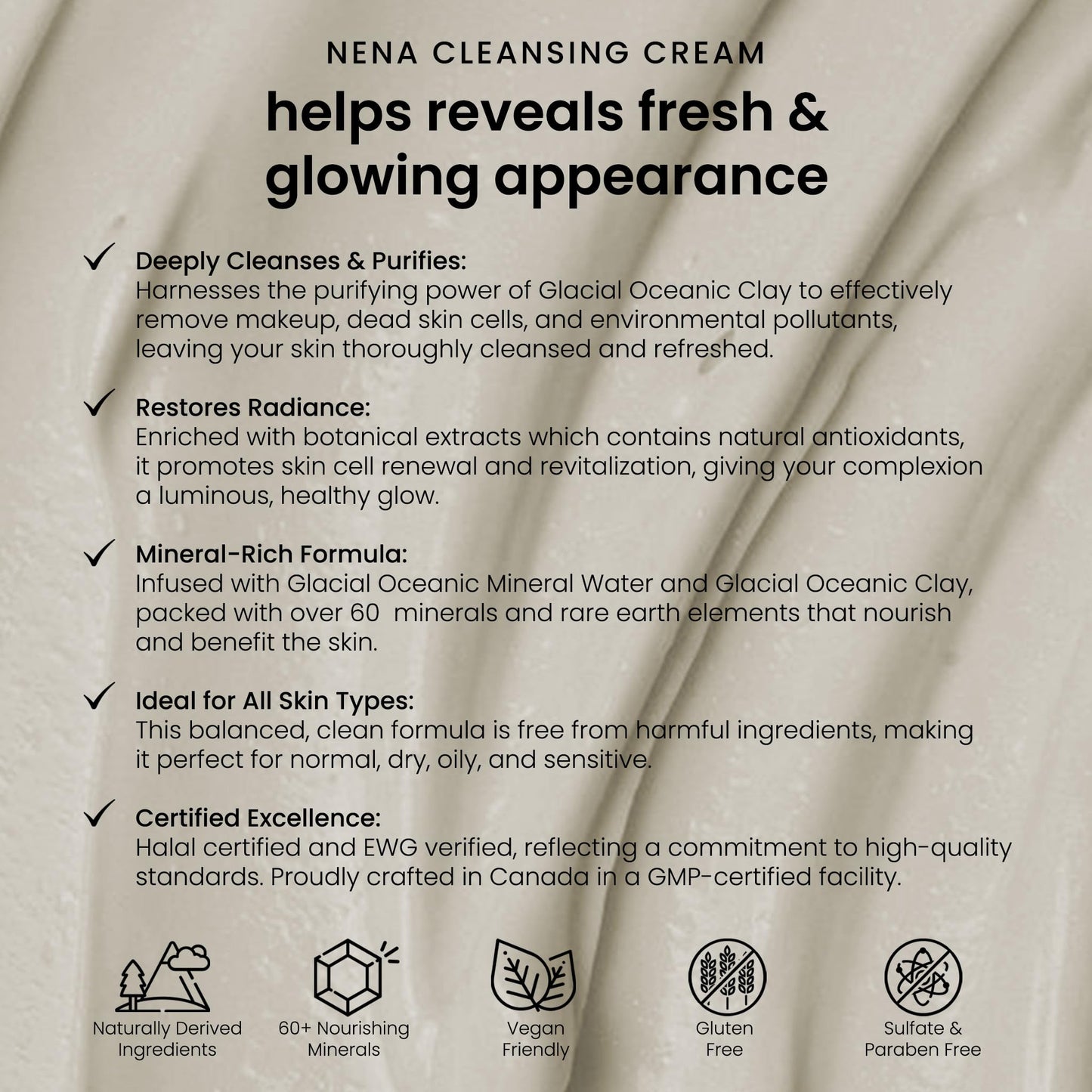 NENA Skincare Cleansing Cream - Face Wash - Gluten Free Facial Cleanser - Hydrating Mineral-Powered Formula for Soft, Radiant Skin - 3.5 oz Beauty & Personal Care NENA