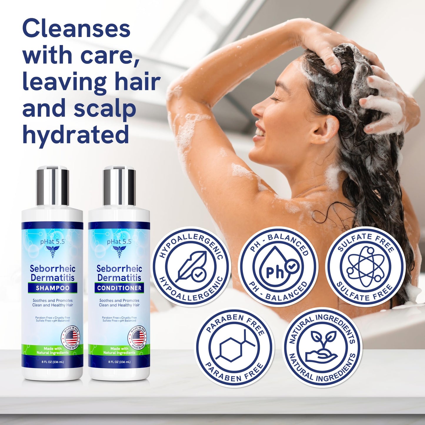 Sulfate Free Shampoo and Conditioner Set for Seborrheic Dermatitis Relief - Severe Dry & Itchy Scalp Treatment with Manuka Honey, Aloe Vera & Coconut Beauty & Personal Care pHat 5.5