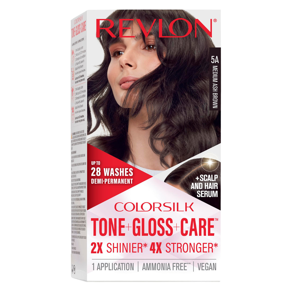 Revlon ColorSilk Tone + Gloss + Care Demi Permanent Hair Color, Dye Kit with Leave-In Scalp and Haircare Serum, 2x Shinier, 4x Stronger, 5A Medium Ash Beauty & Personal Care REVLON