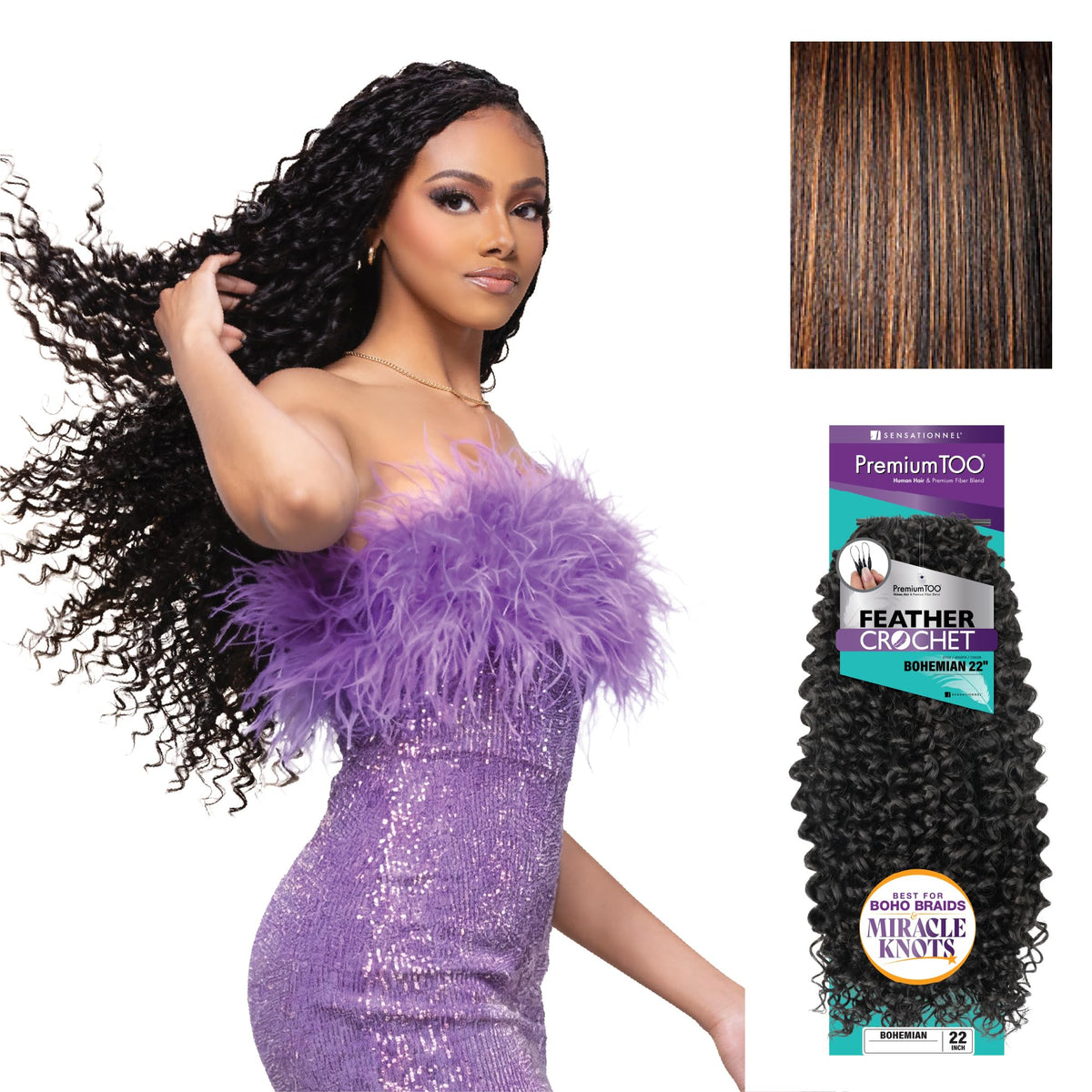 Sensationnel PremiumToo Feather Crochet Braids-Bohemian,22in, S1B/30