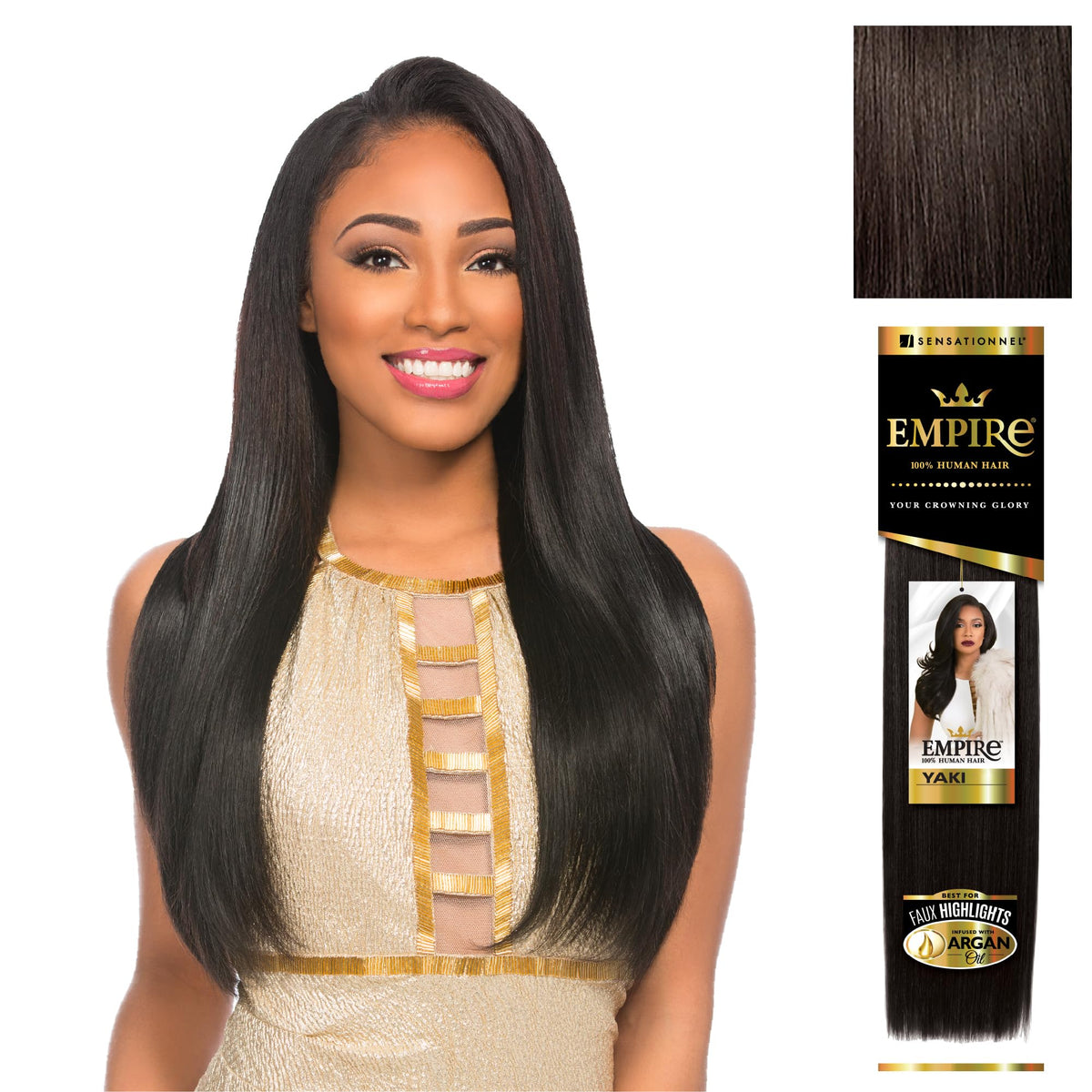 Sensationnel Empire Yaki Human Hair,1 Pack 8 inch, 2 DARKBROWN