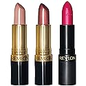 Revlon Super Lustrous 3-Piece Lipstick Gift Set, High Impact, Multi-Finish in Cream, Pearl & Matte, 755 Bare It All (Cream), 610 Gold Pearl Plum Beauty & Personal Care REVLON