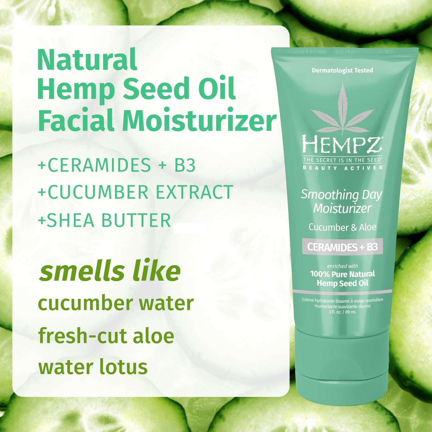 Hempz Cucumber & Aloe Smoothing Day Moisturizer - Hydrating Daily Cream Rich with Minerals, Vitamin C, & Hempseed Oil to Hydrate & Repair Extremely Beauty & Personal Care Hempz