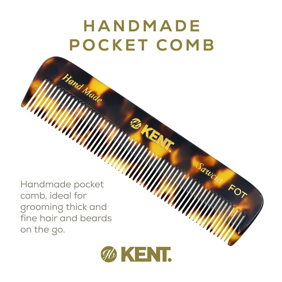 Kent FOT Tokyo Yellow Fine Tooth Comb for Men - Handmade Pocket Comb for Travel, Styling, Fine or Thinning Hair, Mustache and Beard Care Handpolished