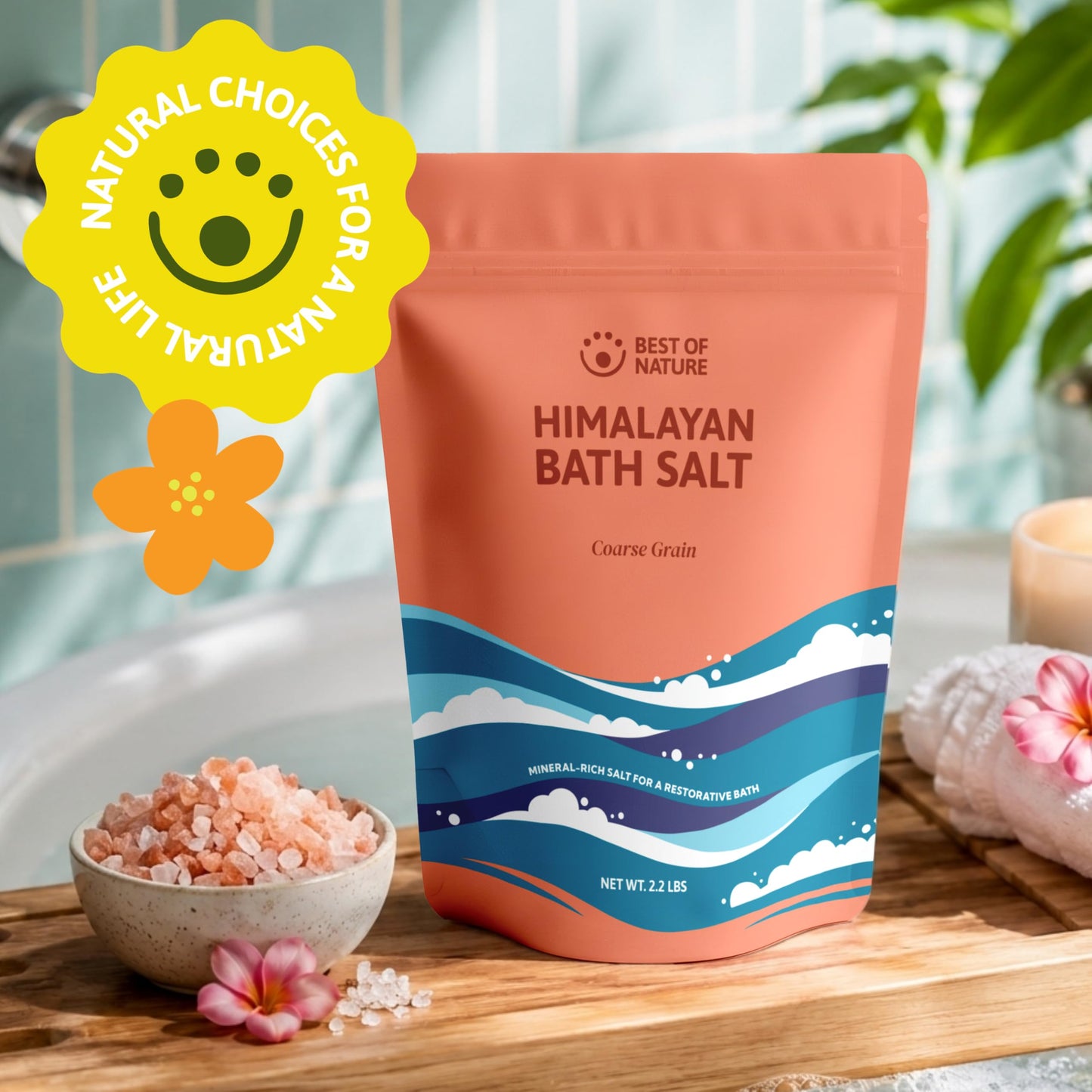 Best of Nature Himalayan Pink Salt 2.2 lb Coarse Grain Bath Soak Salt, Mineral-Rich Crystals, Resealable Bag, Made in the USA Beauty and Personal Care Best of Nature