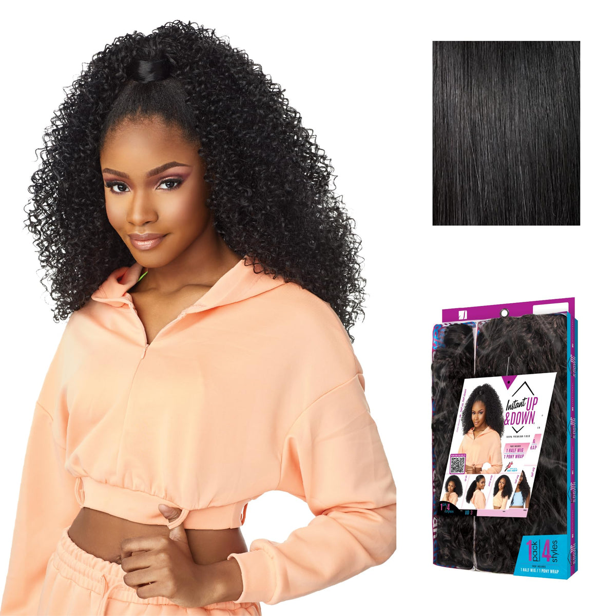 Sensationnel Instant Updown Halfwig Pony-Iud 3, 1 JETBLACK