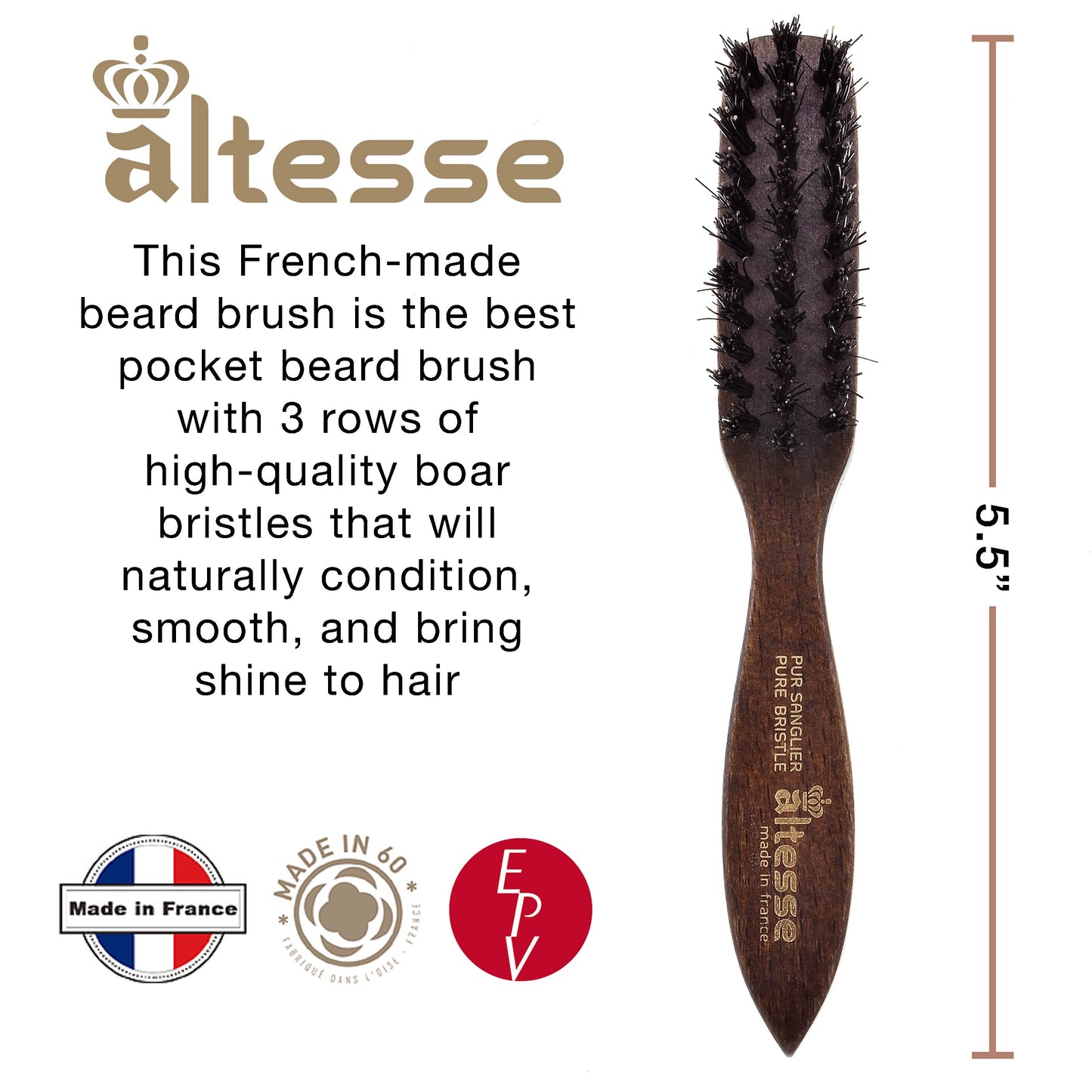 Altesse 320 PM Boar Bristle Beard Brush for Men Beard and Mustache Beard Grooming Kit Dark Beechwood Small Beard Brush Mini with 3 Rows of 100% Firm Beauty & Personal Care Altesse