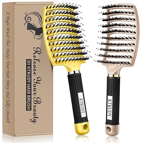 KTKUDY Detangling Brush Getting Knots Out without Pain - Boar Bristles HairBrush Make Hair Shiny & Healthier Vented Detangler Brush for Women Men Kids Beauty & Personal Care KTKUDY
