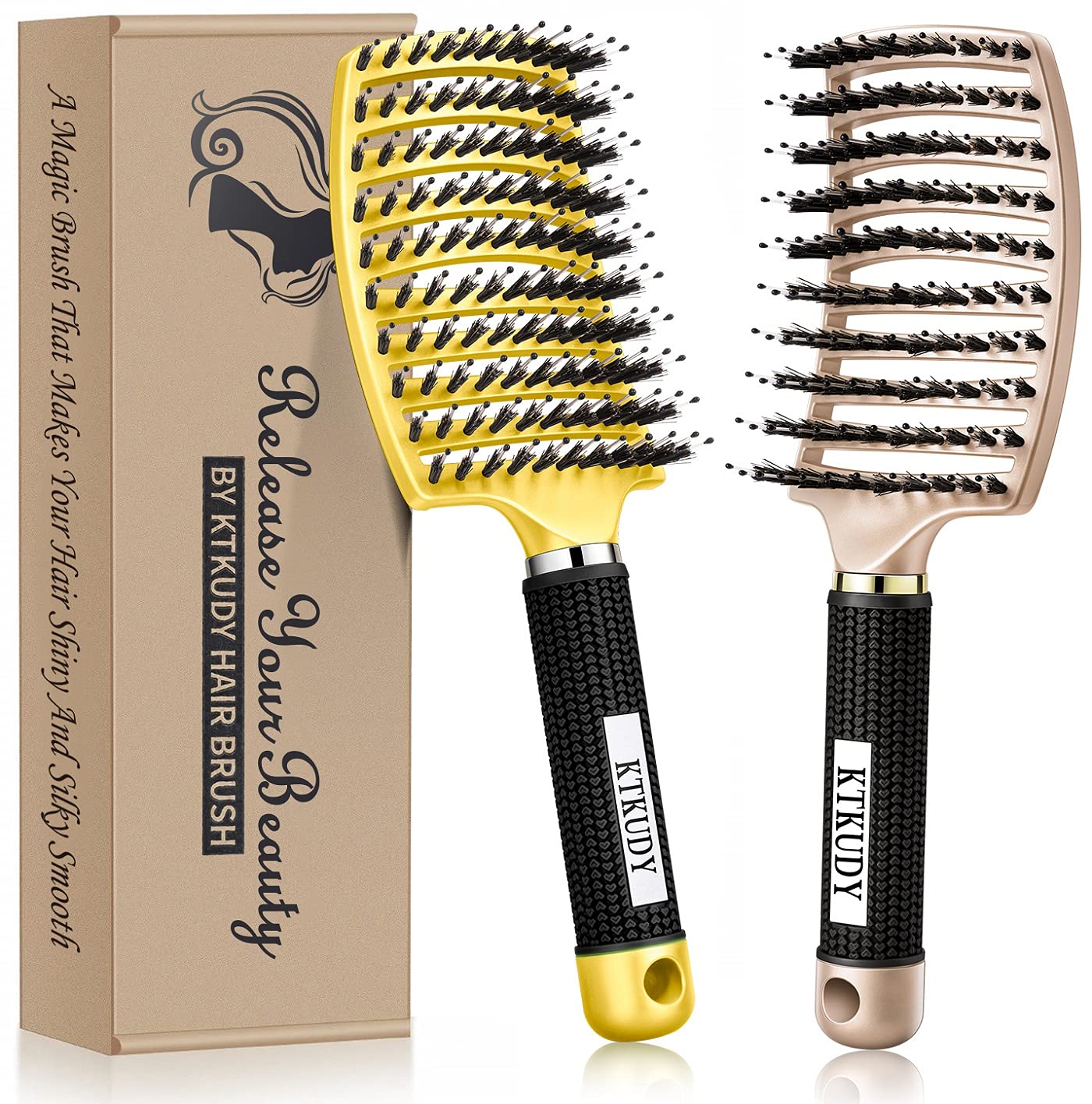 KTKUDY Detangling Brush Getting Knots Out without Pain - Boar Bristles HairBrush Make Hair Shiny & Healthier Vented Detangler Brush for Women Men Kids Beauty & Personal Care KTKUDY