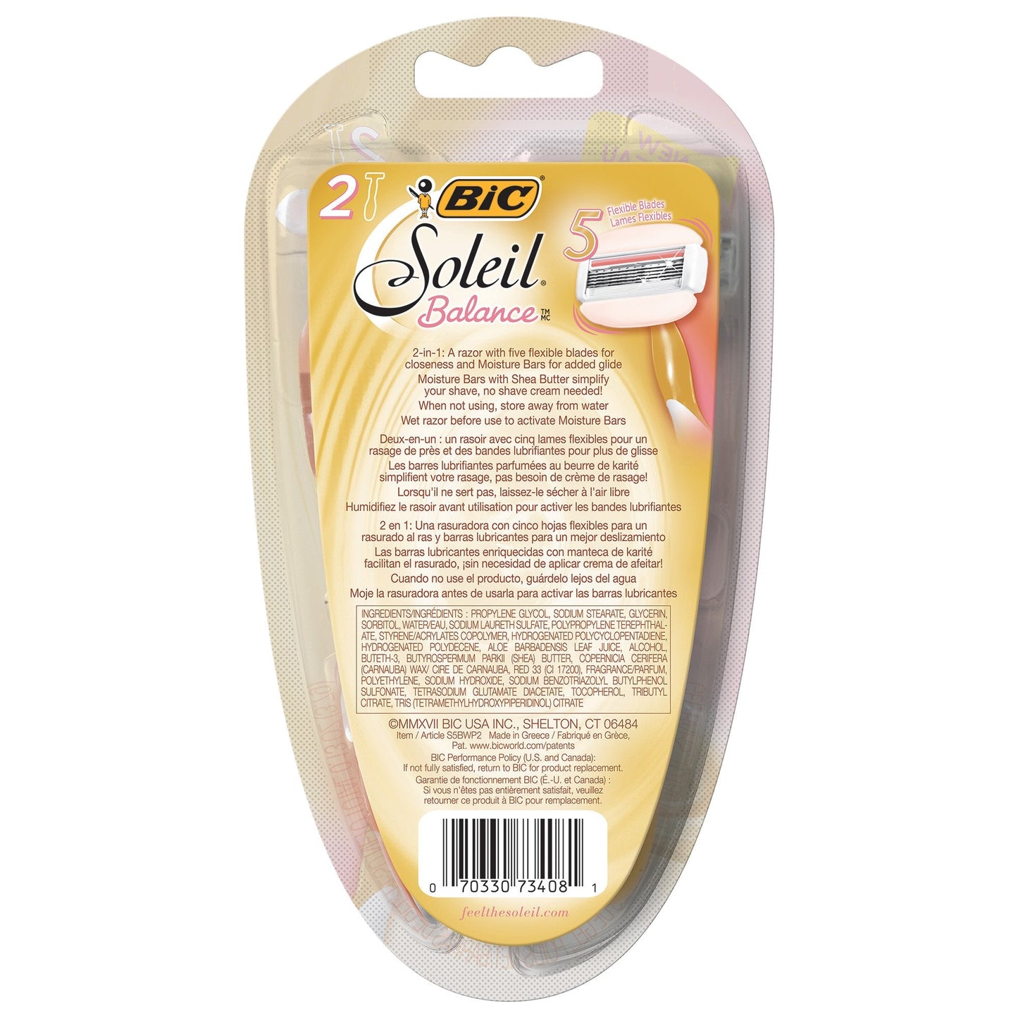 Bic Soleil Balance Razor For Women - Moisture Bars With Shea Butter - 2 Count Razors Per Package - Pack of 2 Packages Beauty & Personal Care BIC