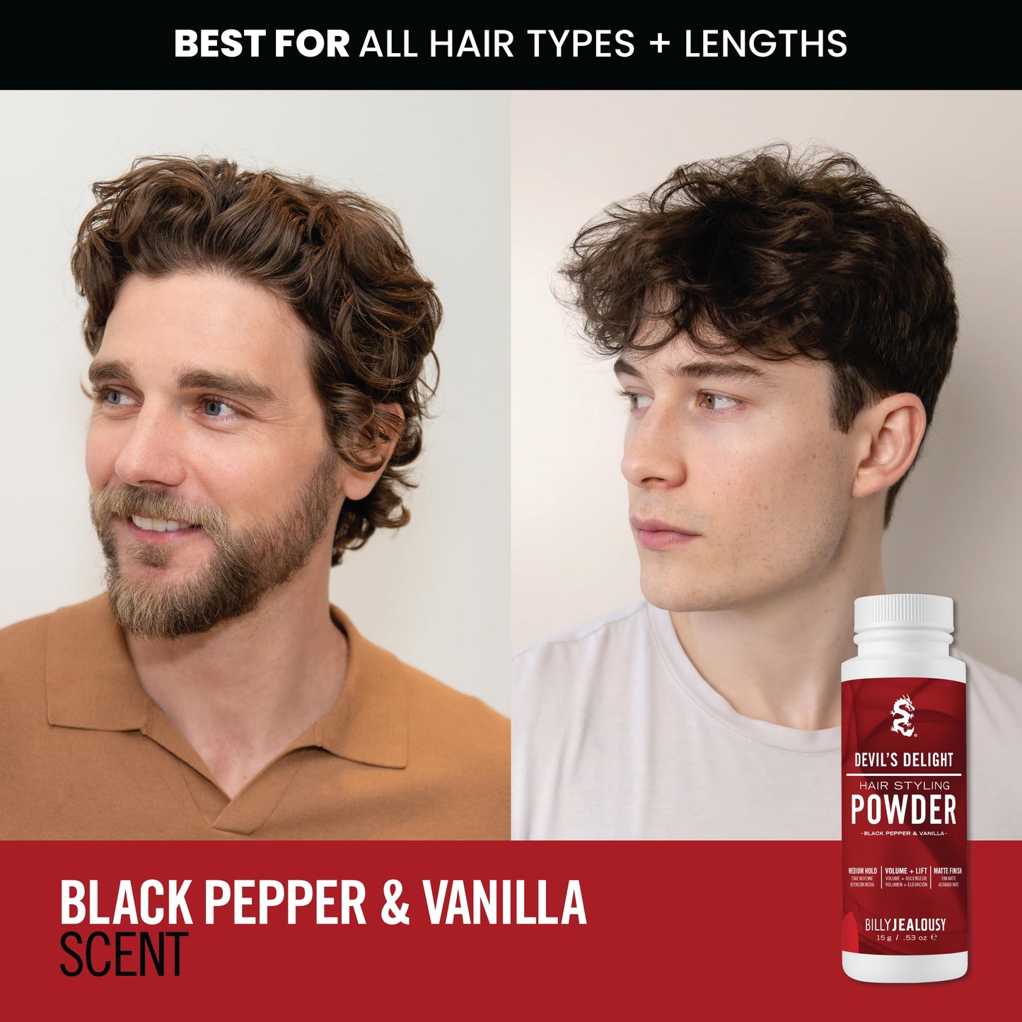 Billy Jealousy Devil's Delight Hair Styling Powder - Volume & Texture Powder for Men, Medium Hold, Matte Finish, Vegan, Black Pepper & Vanilla Scent Beauty & Personal Care Billy Jealousy