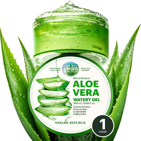 Nature Republic MILD & MOISTURE ALOE VERA WATERY GEL (1 PCS) Quick Hydration & Moisturizing,fast absorbing non-sticky texture,korean skin care Beauty & Personal Care Nature Republic