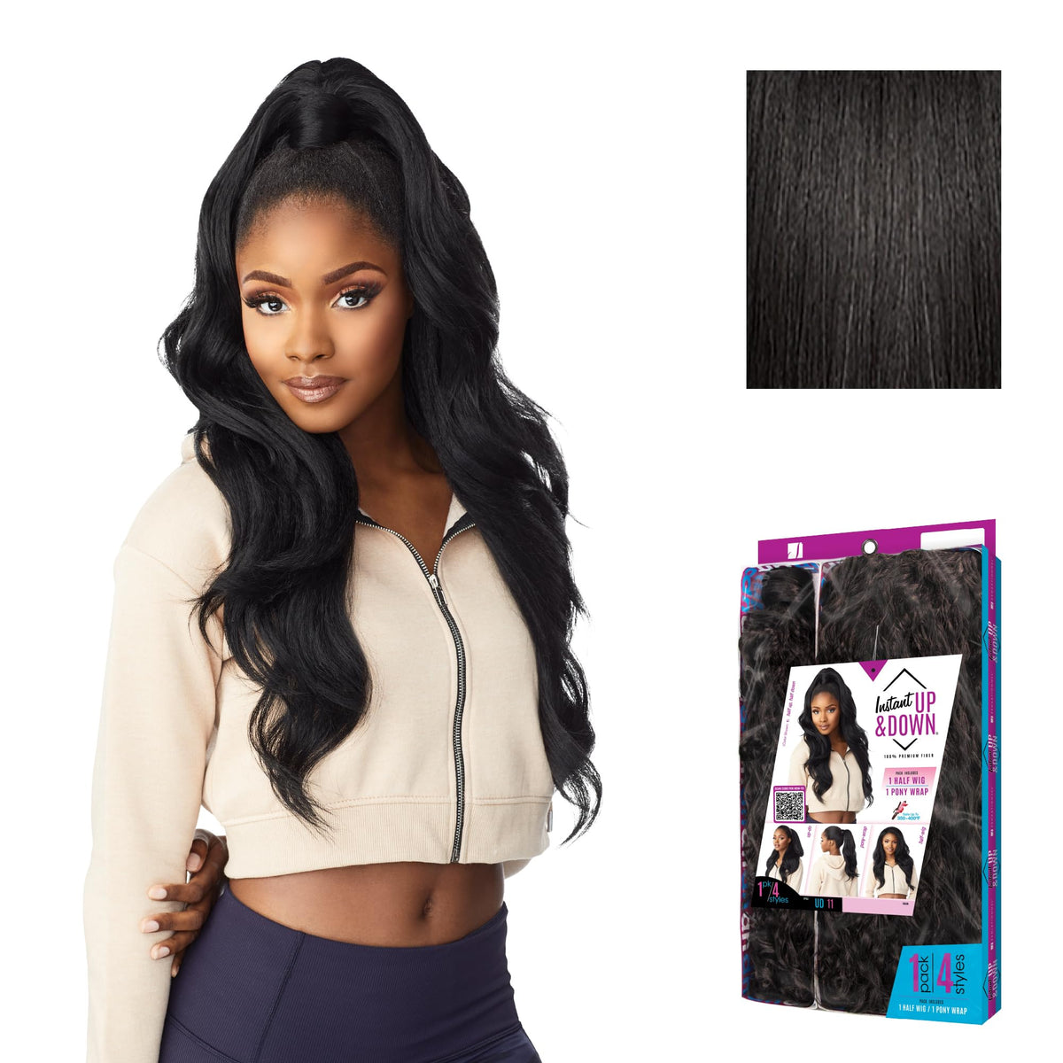 Sensationnel Instant Updown Halfwig Pony-lud 11, 1B OFFBLACK