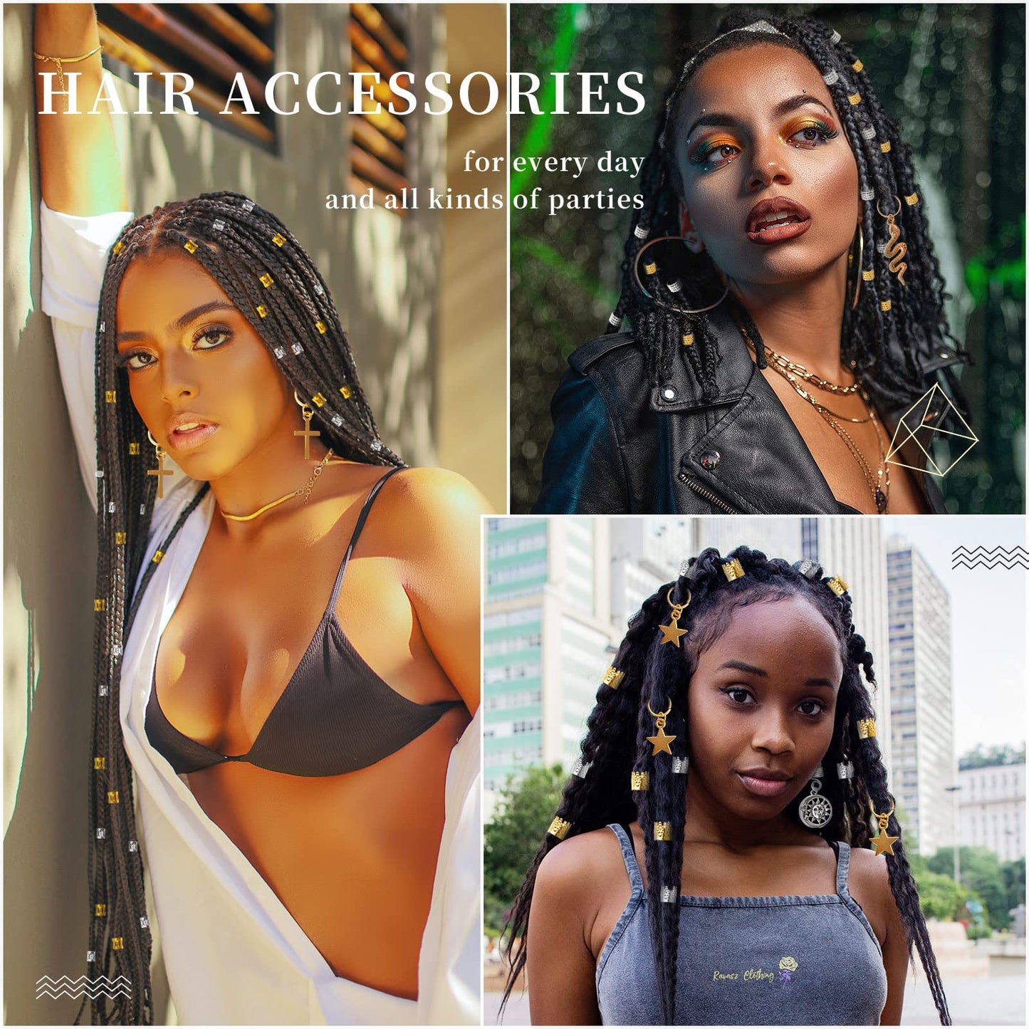 Vaikby 201PCS Hair Jewelry Beads for Braids, Gold and Silver Hair Dreadlock Accessories, Metal Hair Rings, Hair Charms Pendants, Braid Cuffs Clips Beauty & Personal Care Vaikby