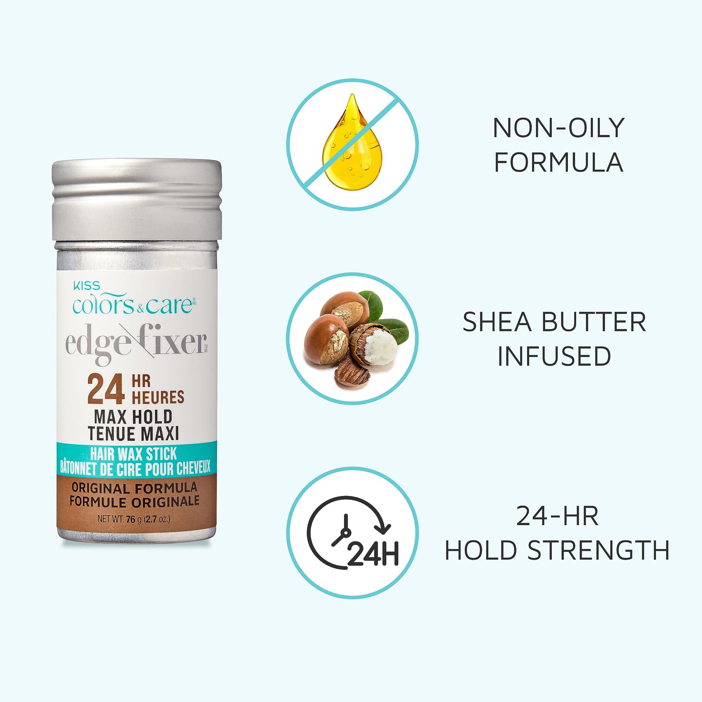 KISS COLORS & CARE Hair Wax Stick, 2.47 OZ (Sweet Peach) - Effortless Edge Styling, 24 Hour Hold, Non-Oily, Flake-Free, Biotin B7 & Shea Butter, Sleek Beauty & Personal Care KISS COLORS & CARE