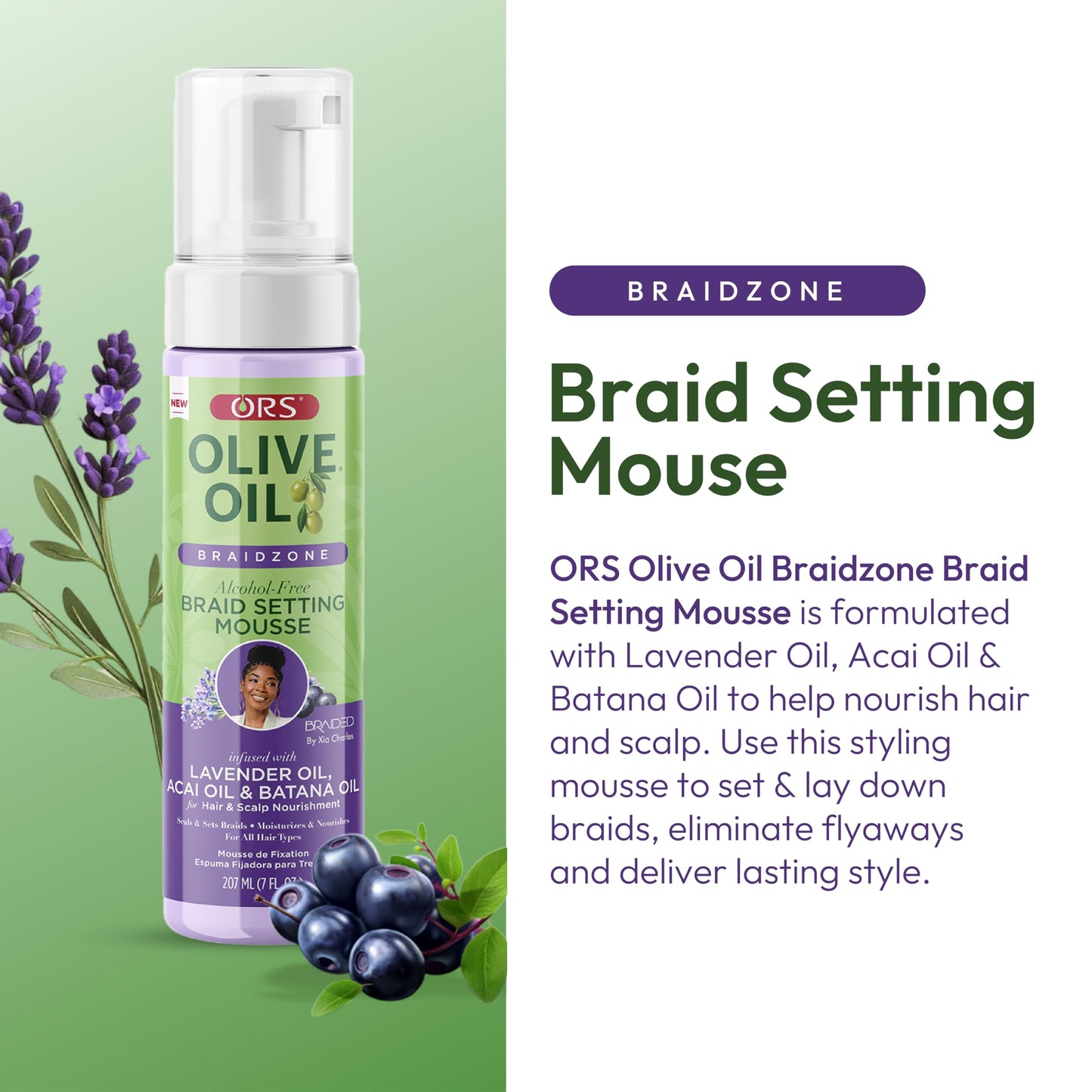 ORS Olive Oil Braidzone Braid Setting Mousse with Lavender, Acai & Batana Oil 7 Ounces (Pack of 2) Beauty & Personal Care ORS