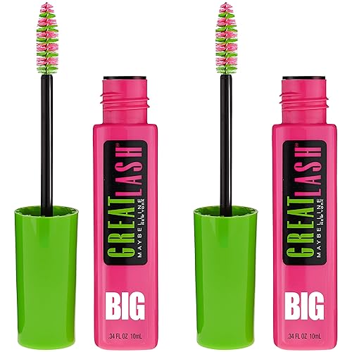 Maybelline Great Lash BIG Washable Mascara, Volumizing, Thickening, Lengthening Mascara, Brownish Black, 2 Count Beauty & Personal Care MAYBELLINE