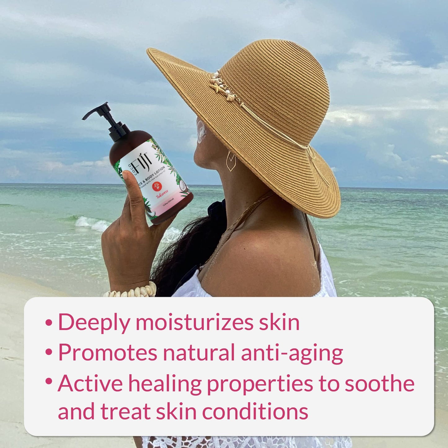 Coco Fiji Face & Body Lotion Infused With Coconut Oil | Lotion for Dry Skin | Moisturizer Face Cream & Massage Lotion for Women & Men | Tuberose 12 Beauty & Personal Care Organic Fiji