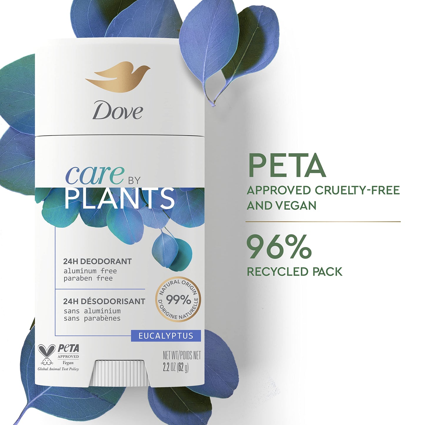 Dove Care by Plants Deodorant Stick for underarm skin care and 24 hour deodorant protection Eucalyptus no aluminum deodorant 2.6 oz 3 Count Beauty and Personal Care Dove