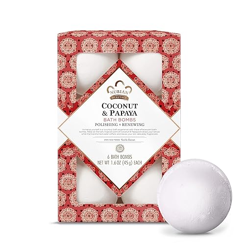 Nubian Heritage Bath Bombs Coconut and Papaya Renewing Bath and Body Products 1.6 oz 6 Count Beauty & Personal Care Nubian Heritage