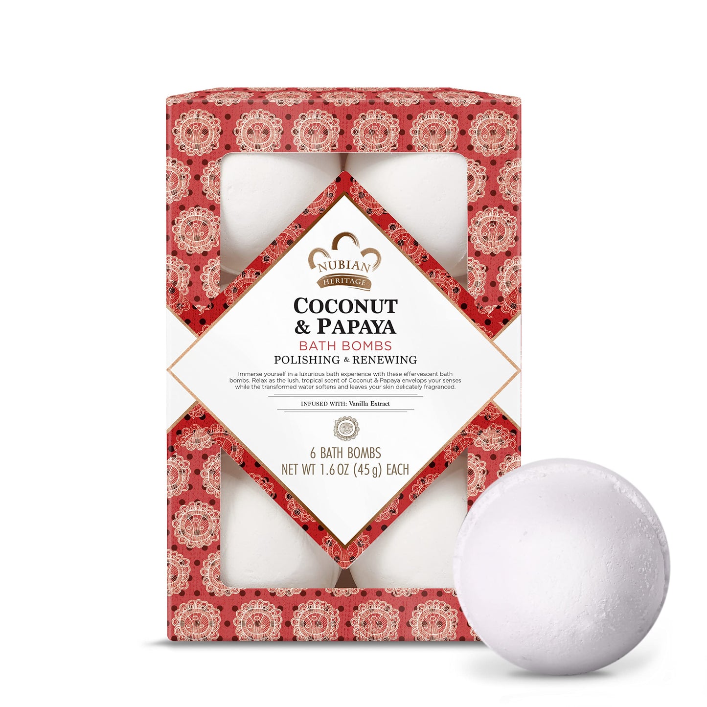 Nubian Heritage Bath Bombs Coconut and Papaya Renewing Bath and Body Products 1.6 oz 6 Count Beauty & Personal Care Nubian Heritage