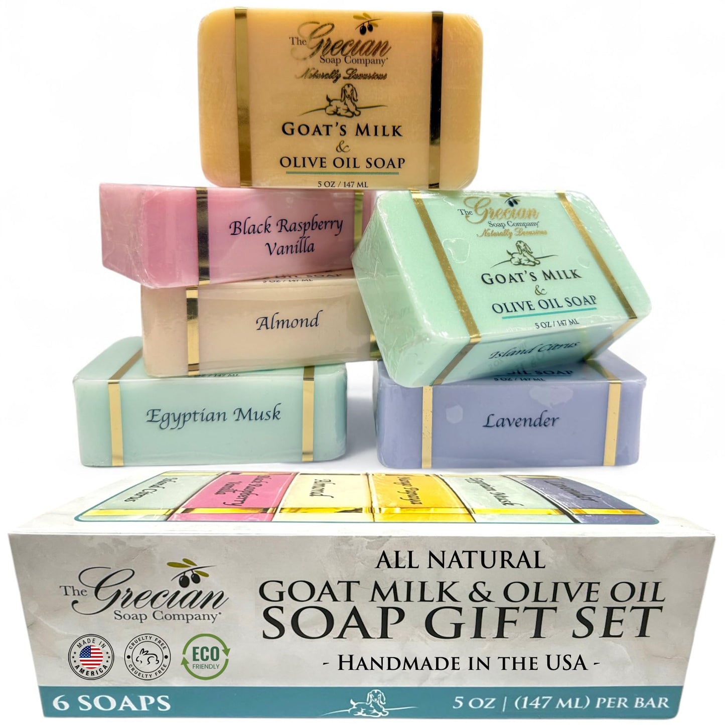 The Grecian Soap Company Goat Milk and Olive Oil Bar Soap - 6-Pack (5 Ounces Each, total 30ozs.) - Moisturizing Body Wash, Bar Soap for Bath Beauty & Personal Care The Grecian Soap Company