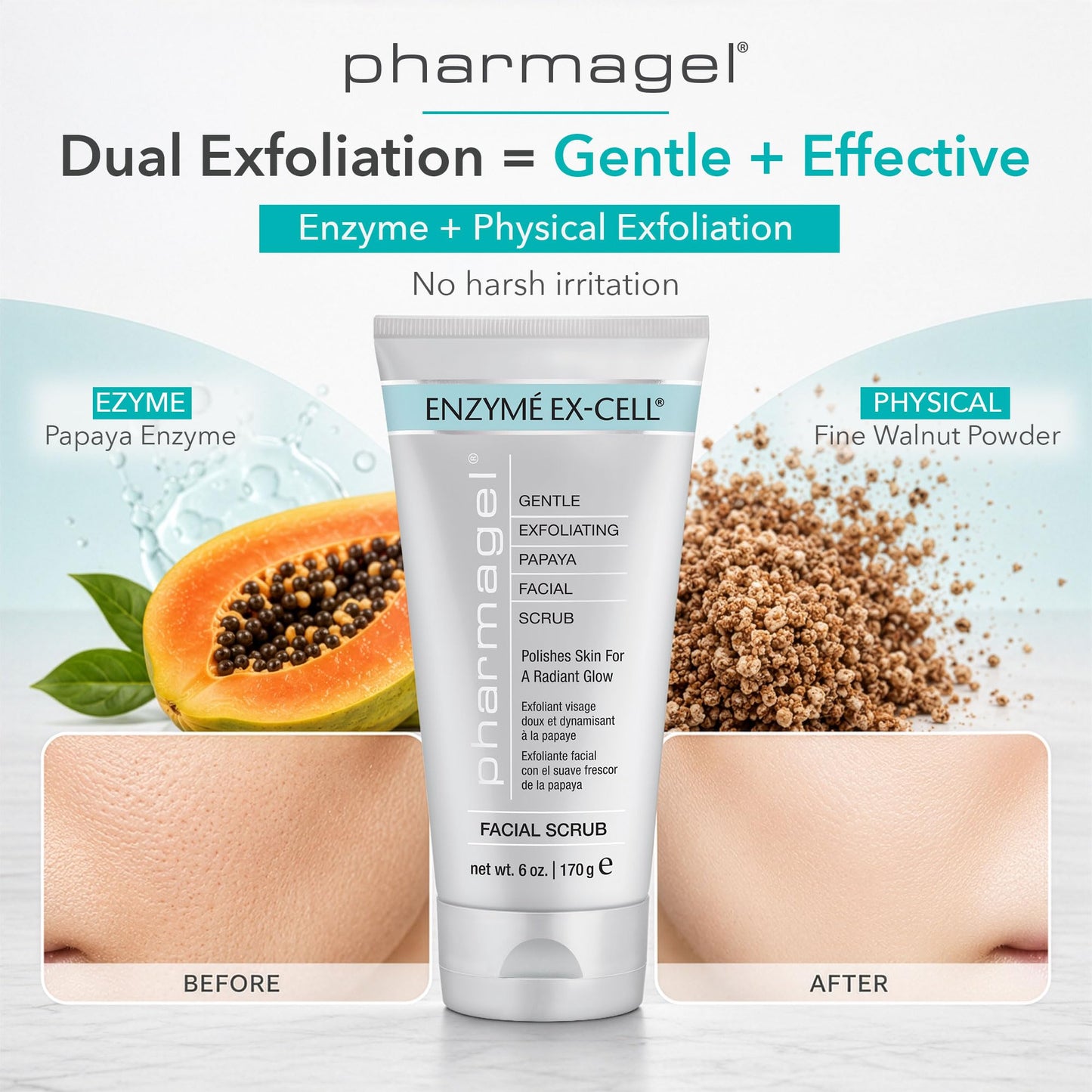 Pharmagel Enzyme Ex-Cell - Gentle Papaya Face Exfoliator Scrub for All Skin Types - 6 Ounces Beauty & Personal Care Pharmagel