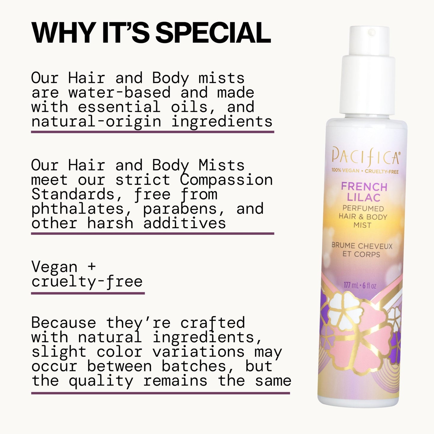 Pacifica French Lilac Hair & Body Mist - Clean Vegan Floral Hair Perfume Spray for Women, Fresh-Cut Lilac, Magnolia & Heliotrope Notes, Alcohol-Free Beauty & Personal Care Pacifica