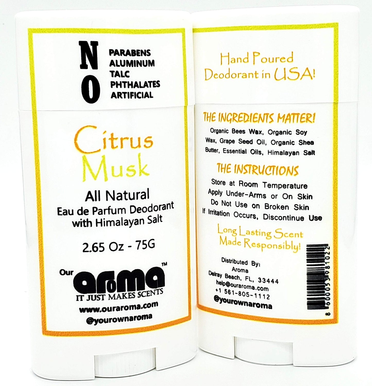 Our Aroma All Natural Deodorant for Women and Men -and Poured Aluminum Free Deodorant - Gluten Free, Cruelty Free, Free of Parabens - Citrus Musk Beauty and Personal Care Our Aroma