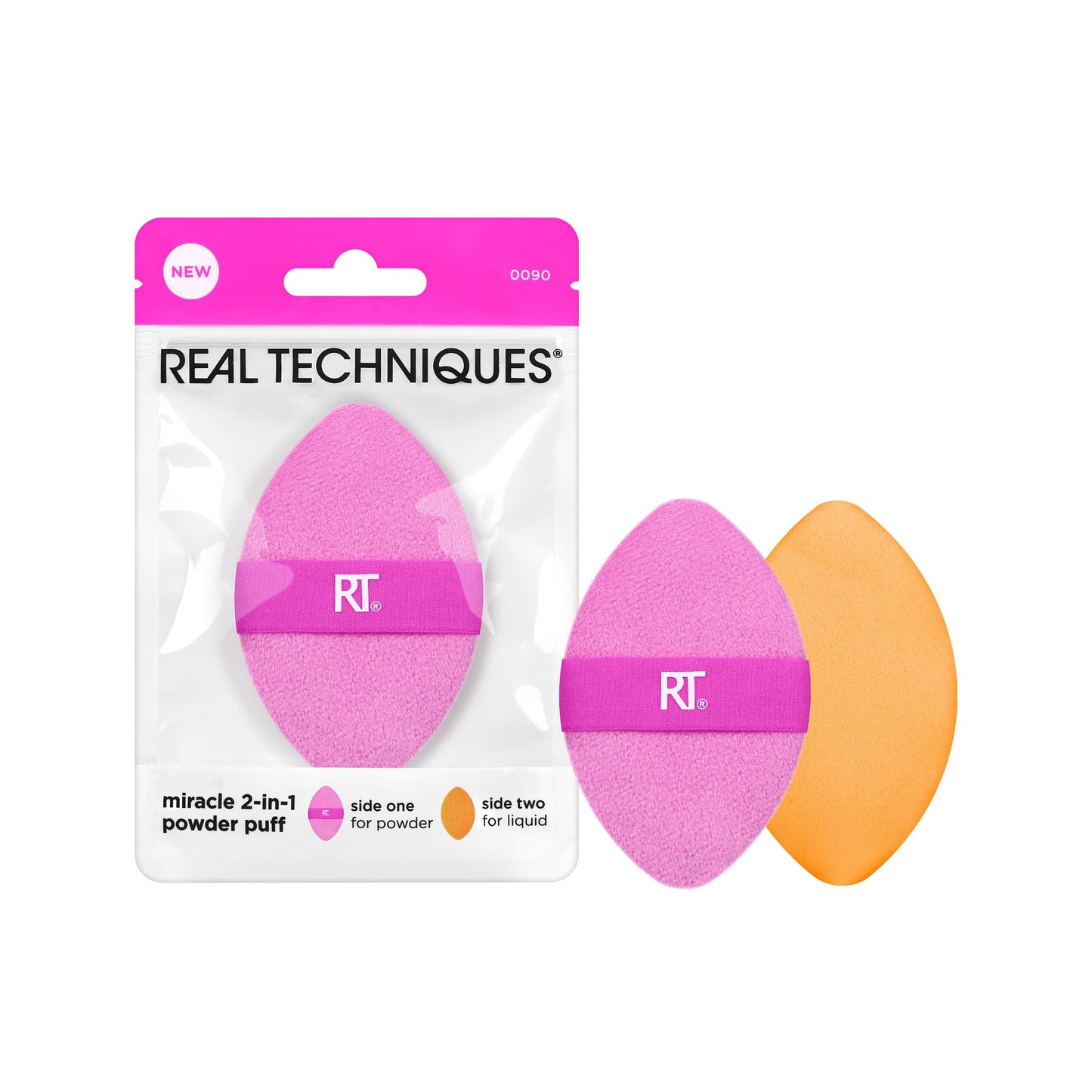 Real Techniques Miracle 2-In-1 Powder Puff, Dual-Sided, Full-Size Makeup Blending Puff, Reversible Elastic Band, Precision Tip Makeup Sponge & Powder Beauty & Personal Care Real Techniques